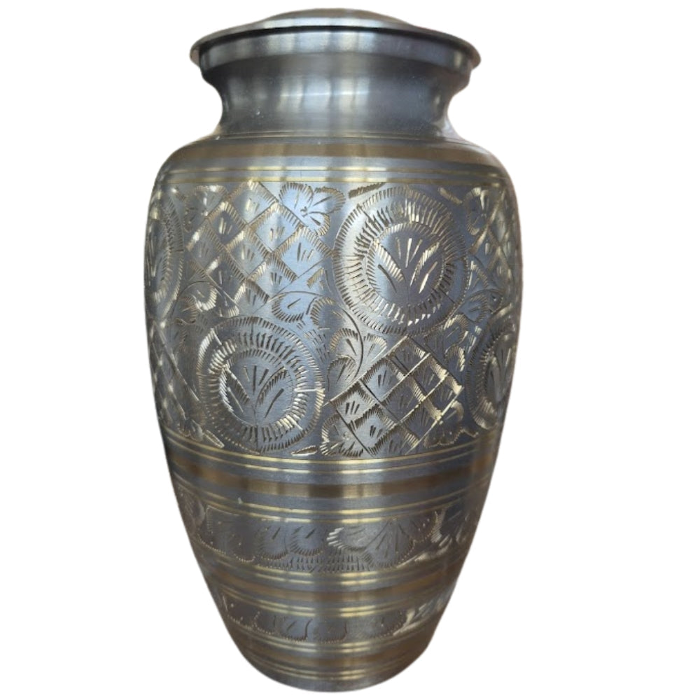 SOULURNS Pewter Brass Cremation Urn for Human Ashes – Hand-Etched Gold Inlay Engraved Urn, Large Adult Funeral Urn for Men