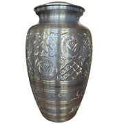 SOULURNS Pewter Brass Cremation Urn for Human Ashes – Hand-Etched Gold Inlay Engraved Urn, Large Adult Funeral Urn for Men