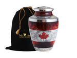 Load image into Gallery viewer, Canadian Flag Cremation Urn for Human Ashes – Aluminium Memorial Urn with Velvet Bag, Holds 200 Cu In