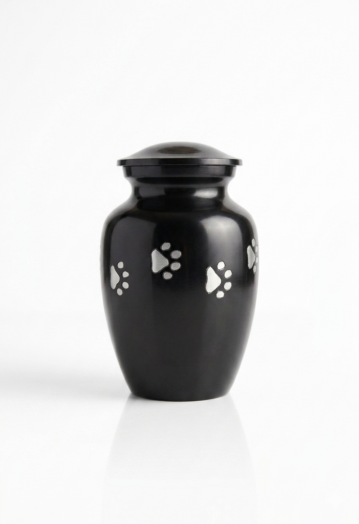 Grey Pet Cremation Urn with Paw Print – Aluminium Memorial Urn for Dogs & Cats | Multiple Sizes