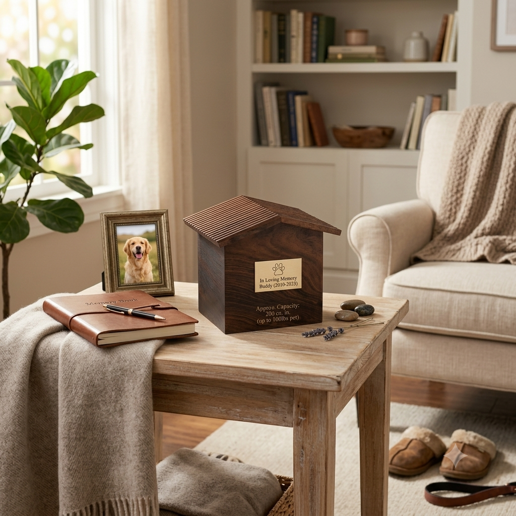 Medium Rosewood Pet Urn - Dog House
