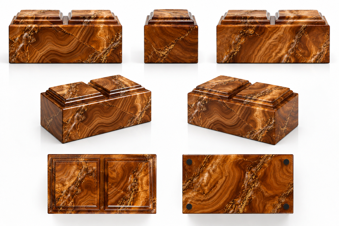 Companion Urn with Luxury Marble-Look Finish – Premium Wooden Cremation Urn for Ashes