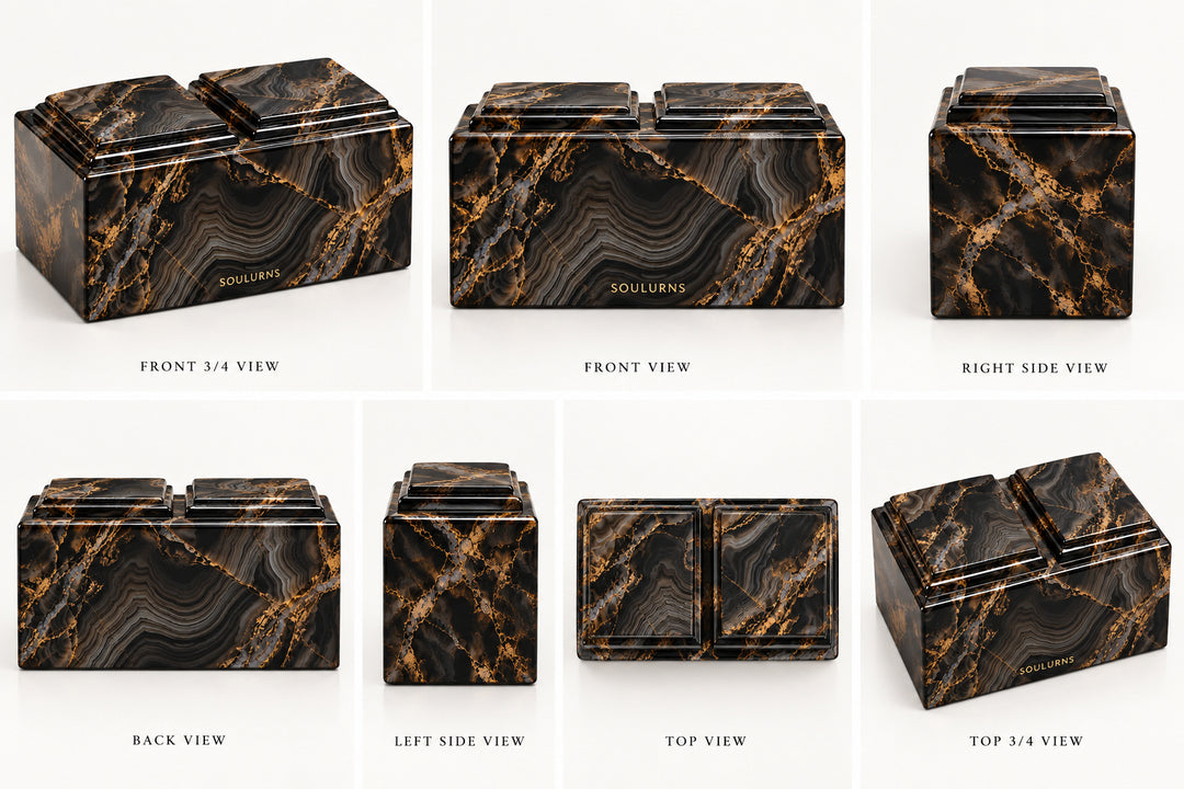 Companion Cremation Urn – Luxury Marble-Look Wooden Memorial Urn for Two