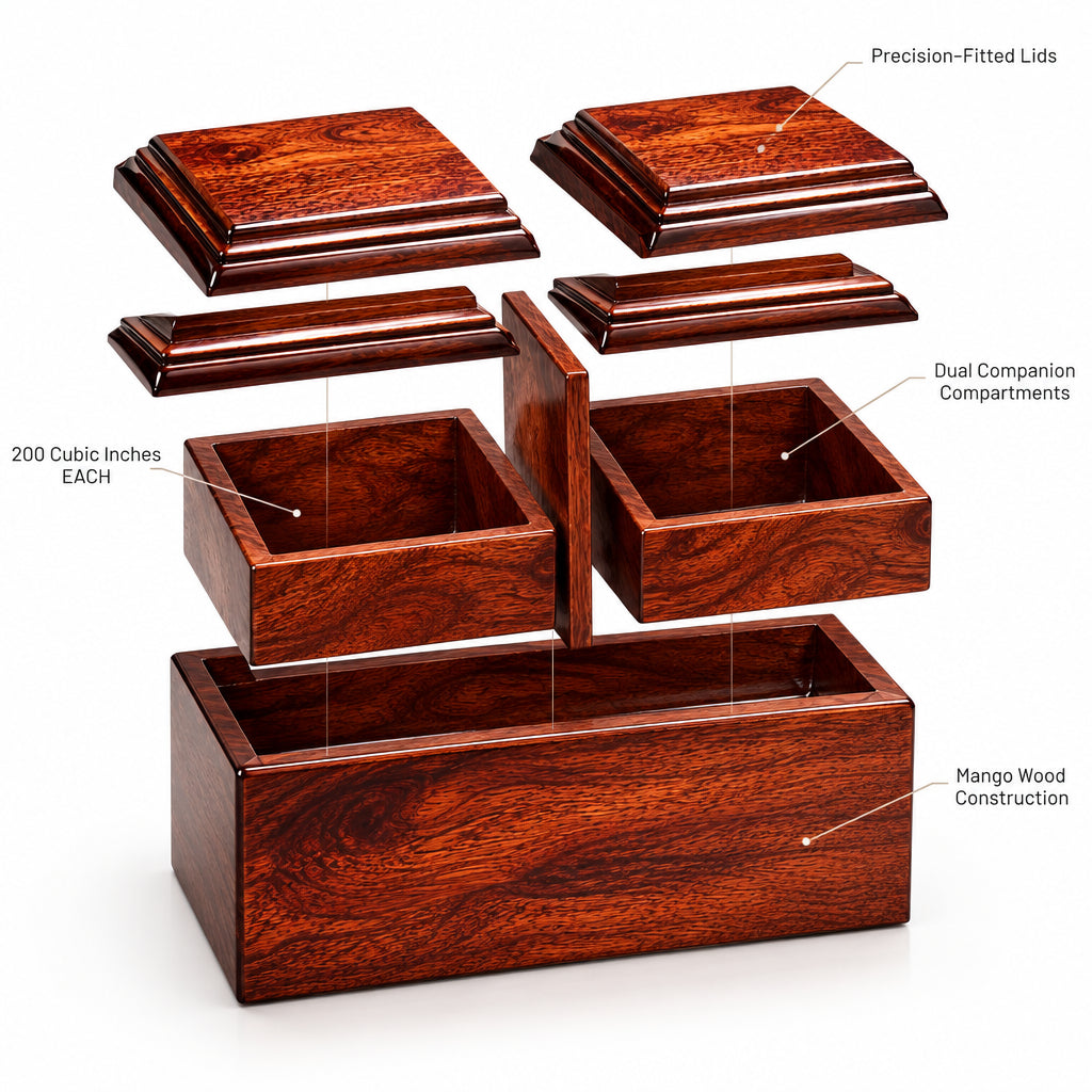 Companion Cremation Urn for Two – Premium Wooden Memorial Urn