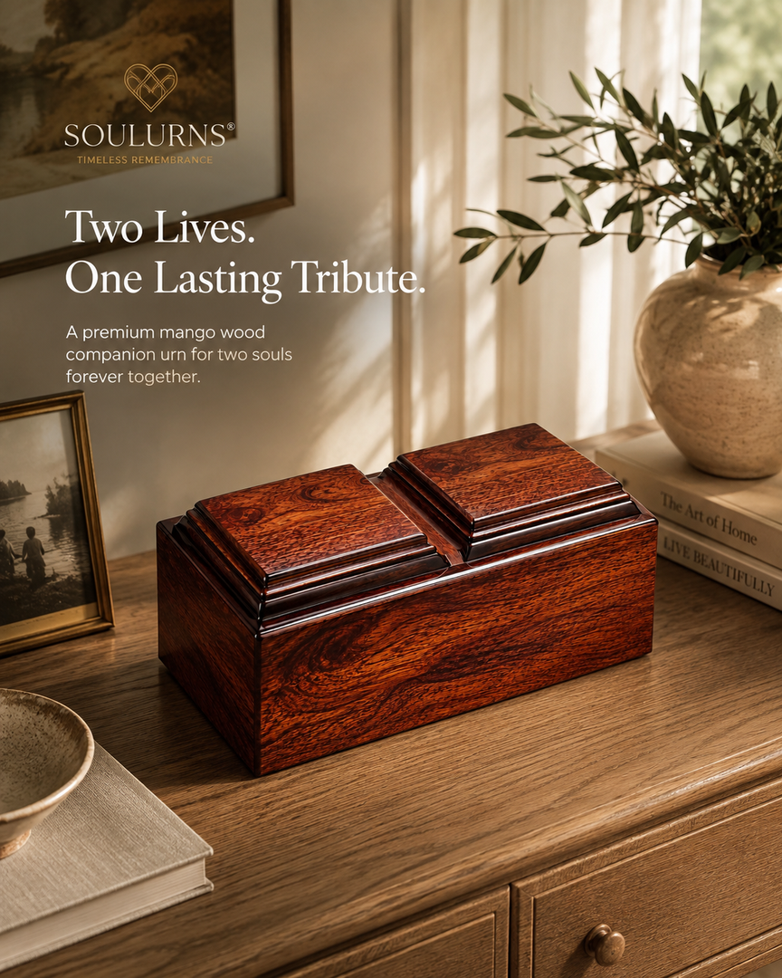 Companion Cremation Urn for Two – Premium Wooden Memorial Urn