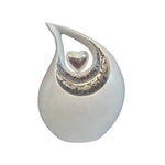 Load image into Gallery viewer, SOULURNS Cream Teardrop Cremation Urn – Silver Heart Embossed Memorial Urn for Ashes