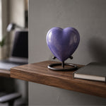 Load image into Gallery viewer, SOULURNS Heart Keepsake Urn for Ashes – Lavender Purple Crackle Enamel Heart Cremation Urn with Display Stand, Small Memorial Urn, Threaded Base, Solid Aluminium