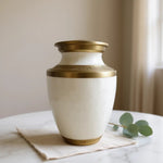 Load image into Gallery viewer, SOULURNS Large Cremation Urn for Human Ashes Adult Male &amp; Female – White &amp; Gold Funeral Urn with Embossed Design, Aluminium Memorial Urn, Holds Up to 198 lbs, Elegant Keepsake Urn