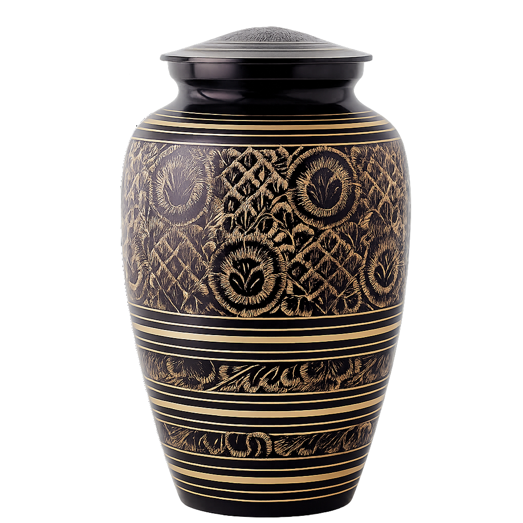 Black Radiance brass cremation urn front view