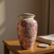 SOULURNS Cloisonné Cremation Urn for Human Ashes – Adult Urn with Pink Floral Design, Hand-Painted Enamel, Solid Aluminum, Gold Accents, Threaded Lid, Felt-Lined Base, Velvet Pouch Included, Holds Up to 200 lbs (90kg), 3.3L