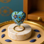Load image into Gallery viewer, SOULURNS Blue Floral Cloisonné Heart Keepsake Urn for Human Ashes – Mini Memorial Urn with Display Stand