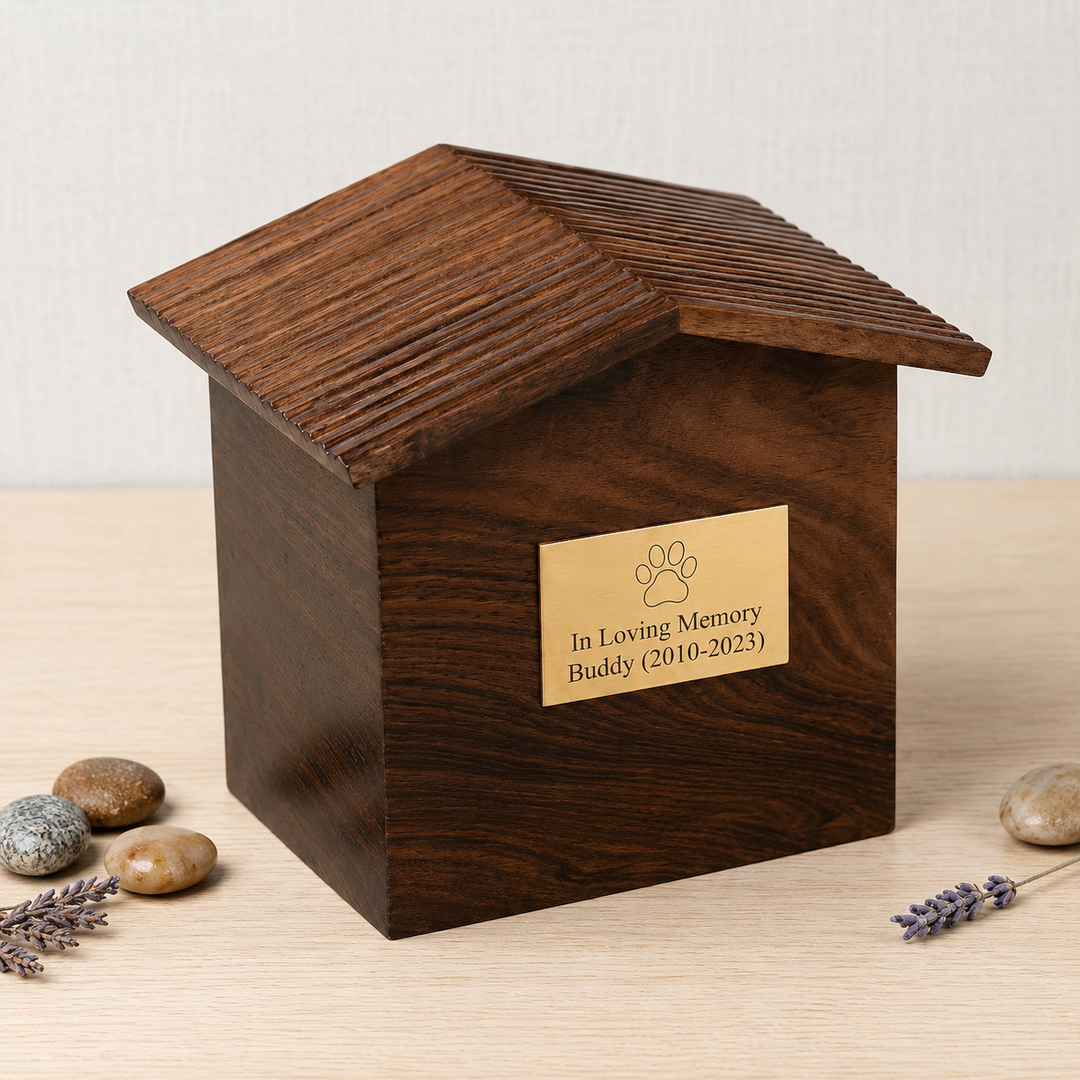 Medium Rosewood Pet Urn - Dog House