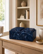 Load image into Gallery viewer, Blue Marble-Look Mango Wood Companion Urn for Two – Double Cremation Urn for Husband &amp; Wife, Couples Memorial Urn