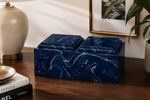 Load image into Gallery viewer, Blue Marble-Look Mango Wood Companion Urn for Two – Double Cremation Urn for Husband &amp; Wife, Couples Memorial Urn