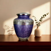 SOULURNS Purple Cremation Urn for Human Ashes Adult – Large 3.5L Memorial Urn, Engraved Silver Band, Elegant Enamel Finish, Funeral Urn for Ashes Men Women, Fits Up to 97 kg, with Velvet Pouch