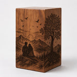 Load image into Gallery viewer, Personalized Couple Memorial Urn for Ashes, Handmade Wooden Cremation Urn, Mountain Lake Keepsake Box