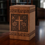 Load image into Gallery viewer, Personalized Wooden Urn for Human Ashes, Christian Cross Memorial Urn, Handmade Wooden Cremation Urn, Funeral Keepsake, Sympathy Gift
