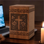 Load image into Gallery viewer, Personalized Wooden Urn for Human Ashes, Christian Cross Memorial Urn, Handmade Wooden Cremation Urn, Funeral Keepsake, Sympathy Gift