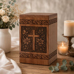 Load image into Gallery viewer, Personalized Wooden Urn for Human Ashes, Christian Cross Memorial Urn, Handmade Wooden Cremation Urn, Funeral Keepsake, Sympathy Gift