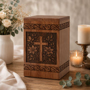 Personalized Wooden Urn for Human Ashes, Christian Cross Memorial Urn, Handmade Wooden Cremation Urn, Funeral Keepsake, Sympathy Gift