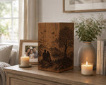 Load image into Gallery viewer, Personalized Couple Memorial Urn for Ashes, Handmade Wooden Cremation Urn, Mountain Lake Keepsake Box