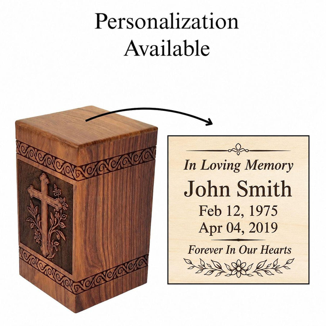 Personalized Wooden Urn for Human Ashes, Christian Cross Memorial Urn, Handmade Wooden Cremation Urn, Funeral Keepsake, Sympathy Gift
