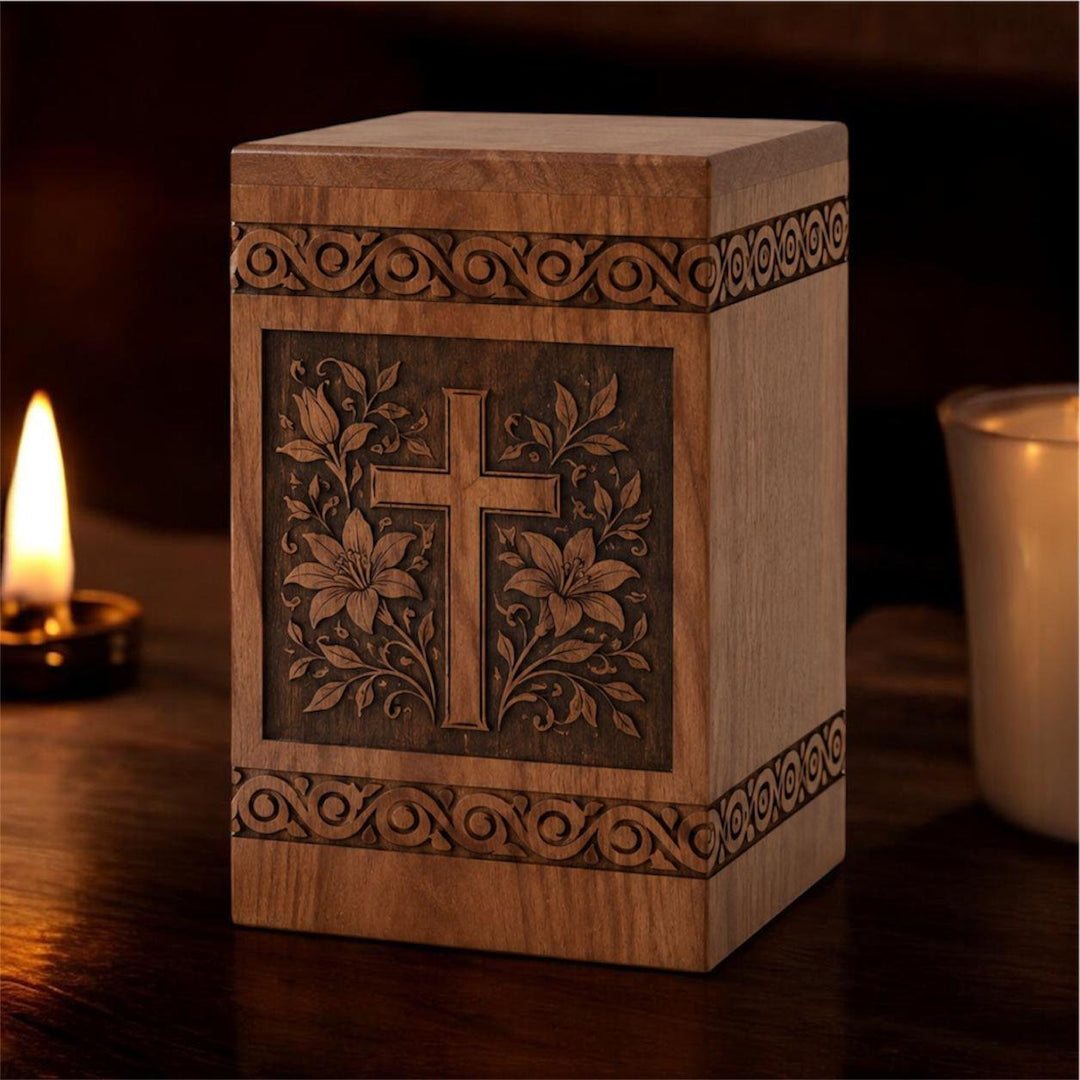 Personalized Wooden Urn for Human Ashes, Christian Cross Memorial Urn, Handmade Wooden Cremation Urn, Funeral Keepsake, Sympathy Gift