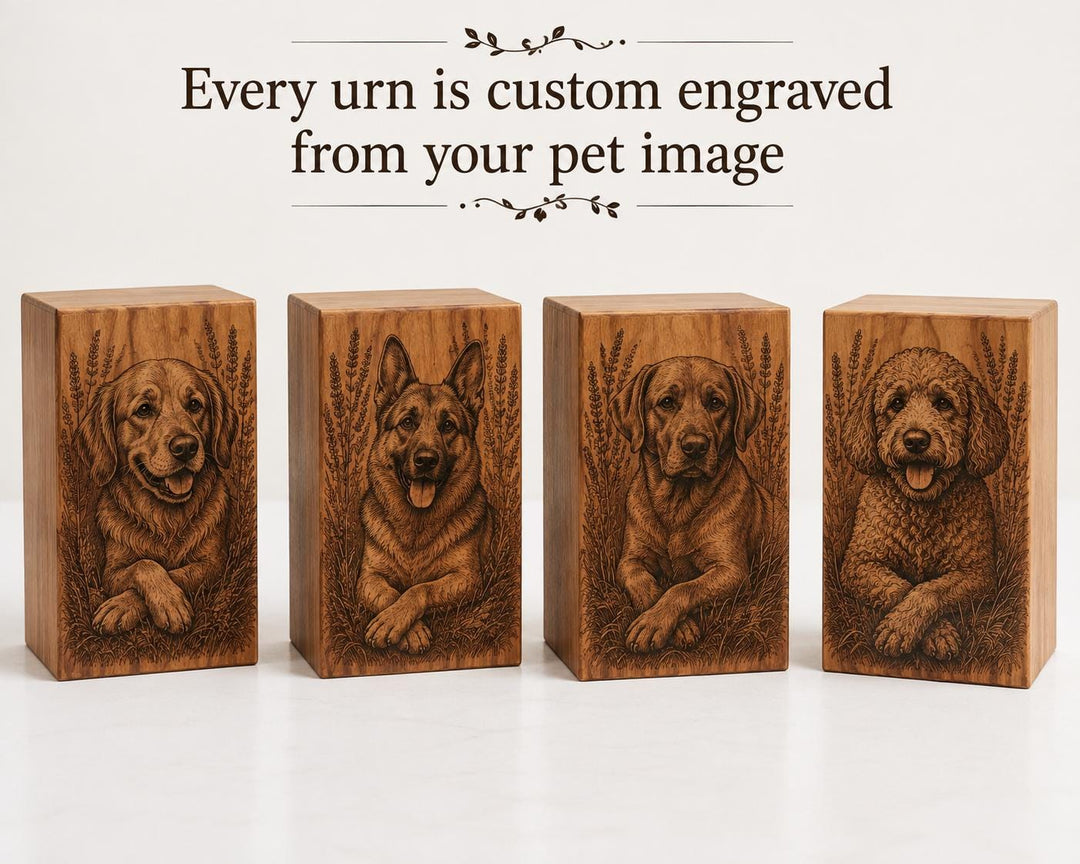 Custom Photo Engraved Wooden Cremation Urn for Human & Pet Ashes, Personalized Rosewood Memorial Box