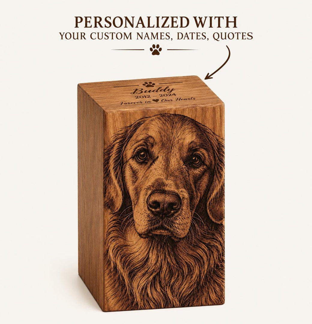 Custom Photo Engraved Wooden Cremation Urn for Human & Pet Ashes, Personalized Rosewood Memorial Box