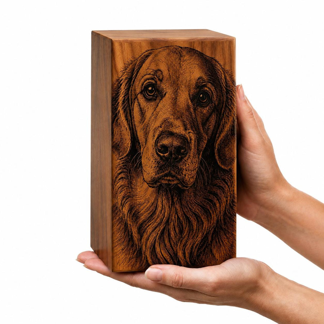 Custom Photo Engraved Wooden Cremation Urn for Human & Pet Ashes, Personalized Rosewood Memorial Box