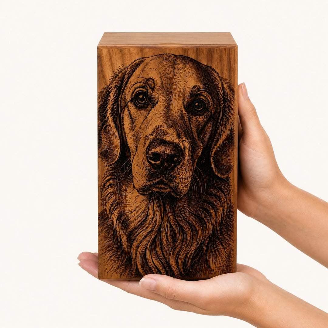 Custom Photo Engraved Wooden Cremation Urn for Human & Pet Ashes, Personalized Rosewood Memorial Box