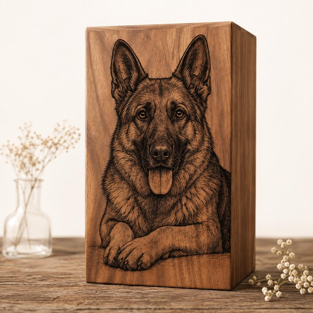 Custom Photo Engraved Wooden Cremation Urn for Human & Pet Ashes, Personalized Rosewood Memorial Box