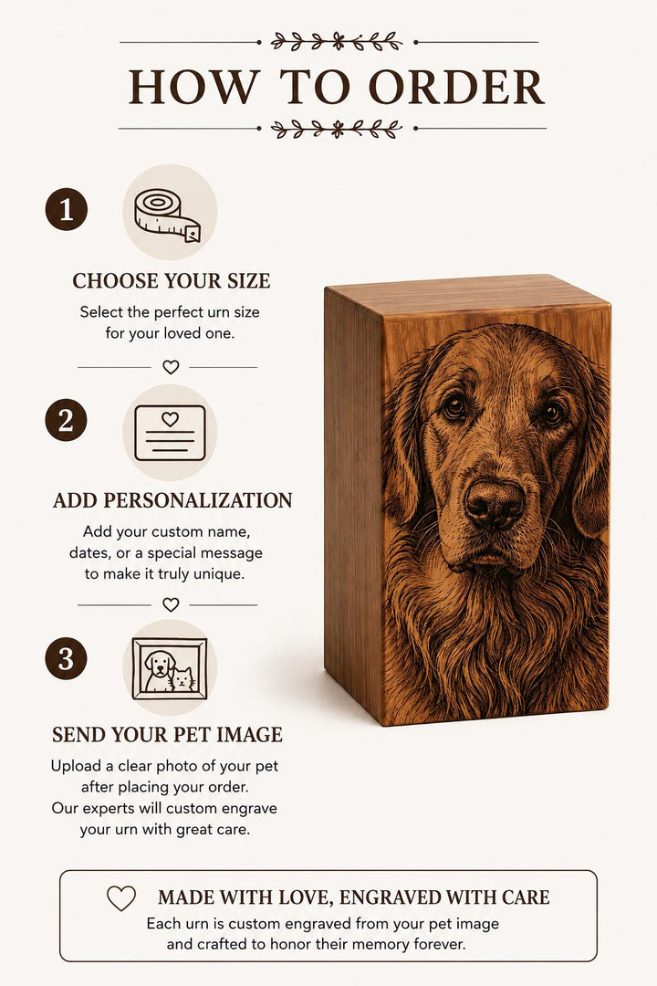 Custom Photo Engraved Wooden Cremation Urn for Human & Pet Ashes, Personalized Rosewood Memorial Box