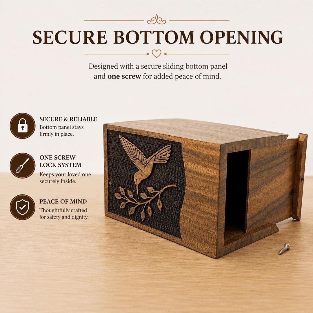 Humming Bird Urn for Mom, Personalized Wooden box for Human Ashes, Celebration of Life Cremation
