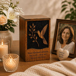 Load image into Gallery viewer, Humming Bird Urn for Mom, Personalized Wooden box for Human Ashes, Celebration of Life Cremation