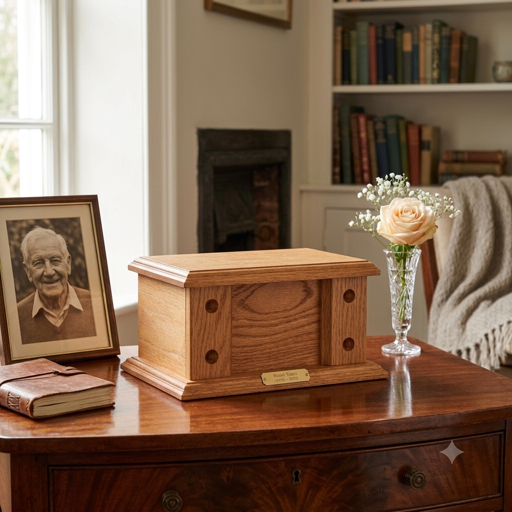 Norwood Oak Cremation Urn for Human Ashes – Solid Wood Memorial Urn, Perfect for Veterans, Holds 200 Cu In