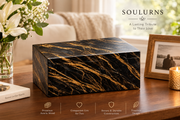 Acacia Wood Marble-Finish Urn for Two – Husband & Wife Companion Cremation Urn